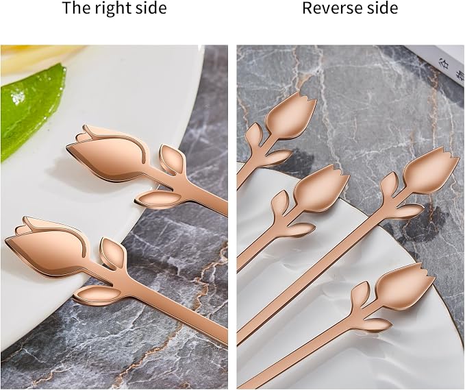 Rose Gold Tulip/Rose Handle 12-Pcs Mini Coffee Spoons Set - Image 6