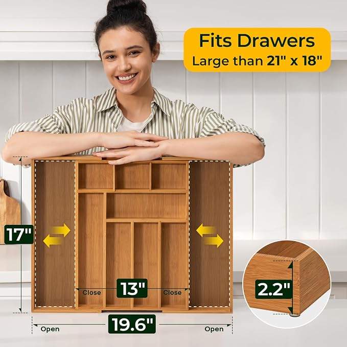 keechee 6-Piece Bamboo Drawer Organizer Set, 2.2" Deep Multi-Use Organizers - Image 3