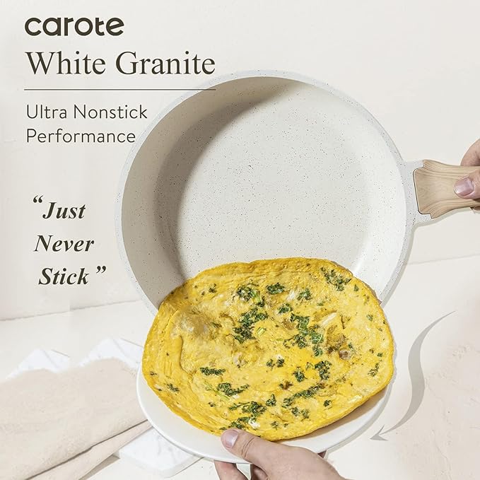 CAROTE Non Stick Frying Pan Skillet Set, Omelet Pan, Healthy Non Toxic Granite - Image 3