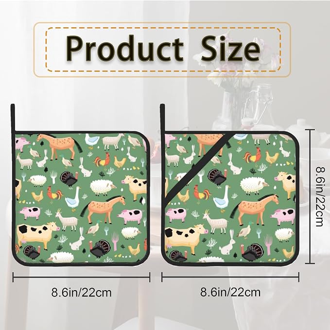 Funny Farm Animals Horse Cow Pot Holder Set of 2, Heat Resistant Potholders - Image 2