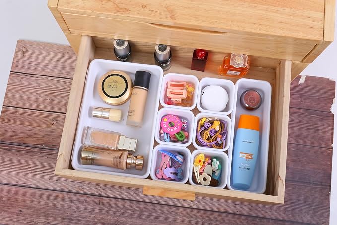 Kutesna 25 PCS White Drawer Organizer Set, 4 Size Interlocking Plastic Storage - Image 3
