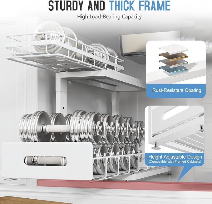 Under Sink Organizer Upgrade To Professional Rails, 2-Tier Dual Pull Out - Image 4