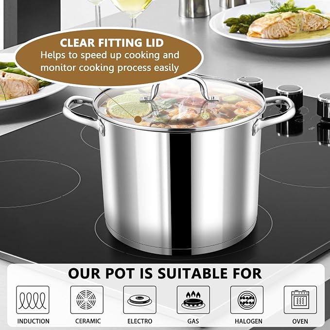 P&P CHEF 10 QT Stock Pot with Lid, Stainless Steel Large Cooking Pot, Soup - Image 5