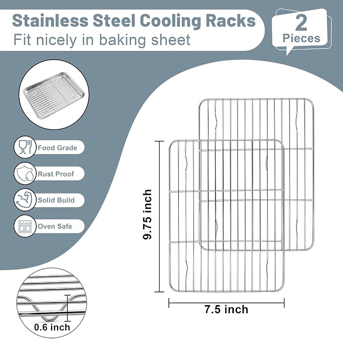 TeamFar Cooling Rack, 9.75” x 7.5” Stainless Steel Wire Baking Rack - Image 2