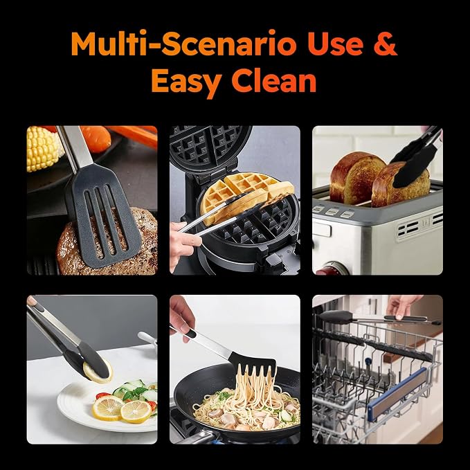 HST Tongs for Cooking with Silicone Tips, Non Stick Kitchen Tongs with Silicone - Image 4