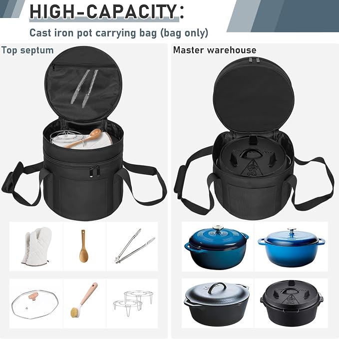 Dutch Oven Bag for 8 Inch Dutch Oven, 2-Layer Oven Travel Bag - Image 4