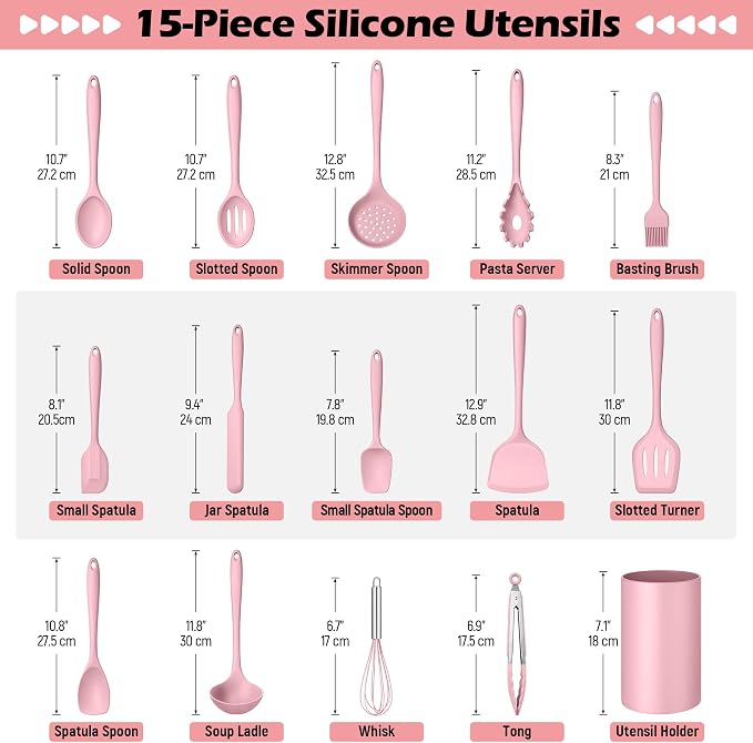 Homikit 15-Piece Kitchen Utensil Set, Silicone Cooking Utensils Spatula Set - Image 2