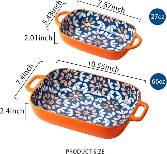 ONCCI Ceramic Baking Dish Set, 2-Piece Hand-painted Porcelain Rectangular - Image 2