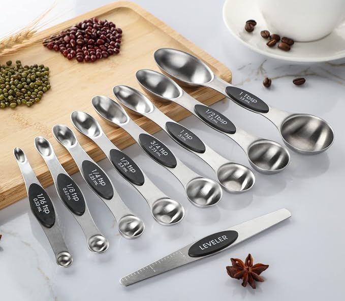 Measuring Spoon Set of 9 Magnetic Measuring Spoons Dual Sided Stainless Steel - Image 3