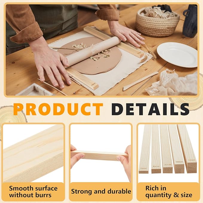 Sasylvia 10 Pcs Pottery Rolling Pin Guides Wood Teaching Rolling Mud Stick - Image 3