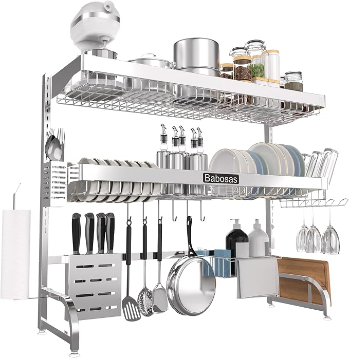 Over The Sink Dish Drying Rack, 3 Tier Adjustable Length Full Stainless Steel - Image 6