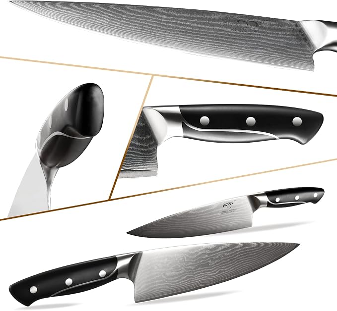 18 Pieces Damascus Kitchen Knife Set, 8 Piece Steak Knives, Non-slip ABS - Image 3