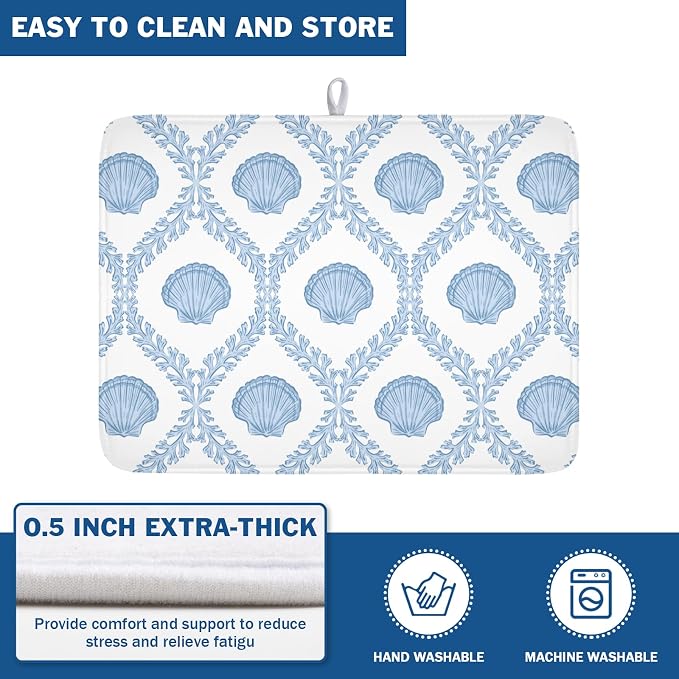 Summer Sea Shell Drying Mat 24x18 Inch, Light Blue Drying Mat - Image 4