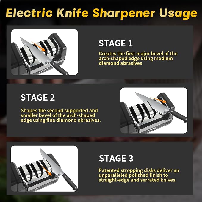 Electric Knife Sharpener for Kitchen – Professional 3-Stage 100% Diamond System - Image 5