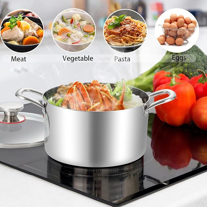 TeamFar 6 Quart Stock Pot, Stainless Steel Tri-Ply Cooking Pasta Pot - Image 6