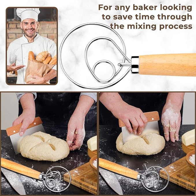 Danish Dough Whisk Bread Mixer，2 Pack Premium Stainless Steel Dutch Whisk - Image 7