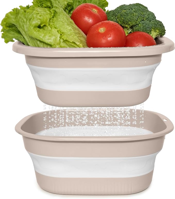 3 Sets 2 in 1 Collapsible Colander and Sink Basin - Image 2