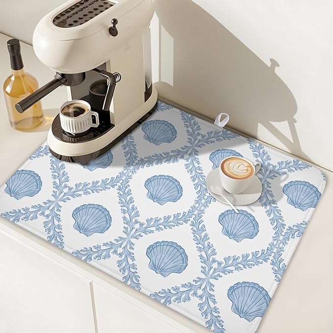 Summer Sea Shell Drying Mat 24x18 Inch, Light Blue Drying Mat - Image 6