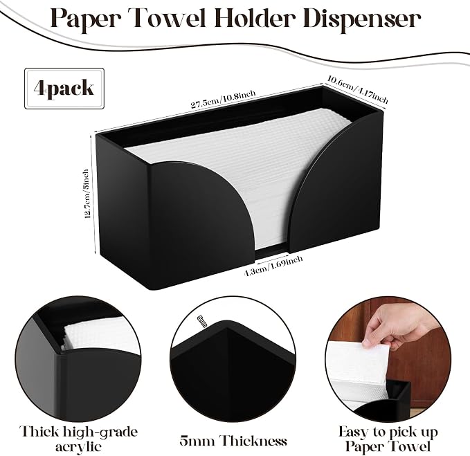 4Pack Paper Towel Dispenser Countertop Black Acrylic Paper Towel Holder - Image 2