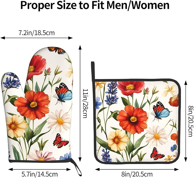 Cute Oven Mitts and Pot Holders Sets Poppy Daisy Flowers Kitchen Gloves - Image 8