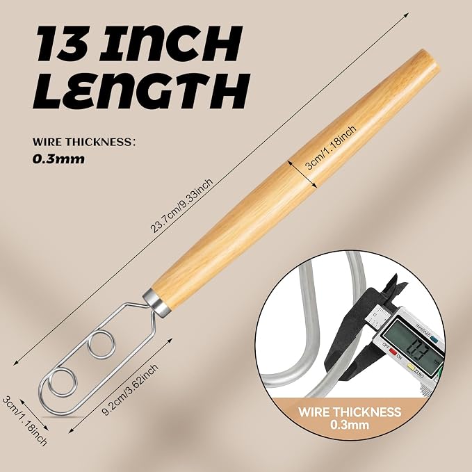 Zhehao 2 Pcs 13 Inch Sourdough Starter Stirring Hook Danish Dough Whisk Wooden - Image 2