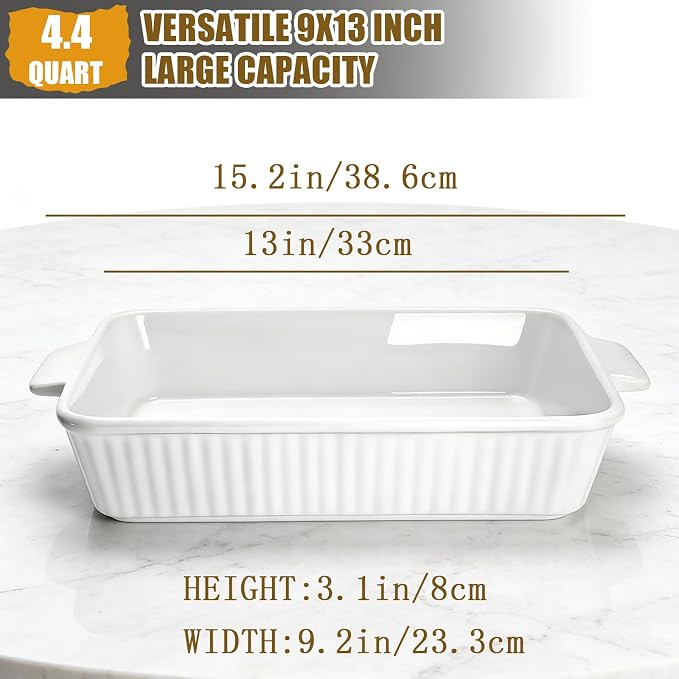 Casserole Dish, 9x13 Baking Pan, 4.4QT Large Casserole Dishes - Image 3