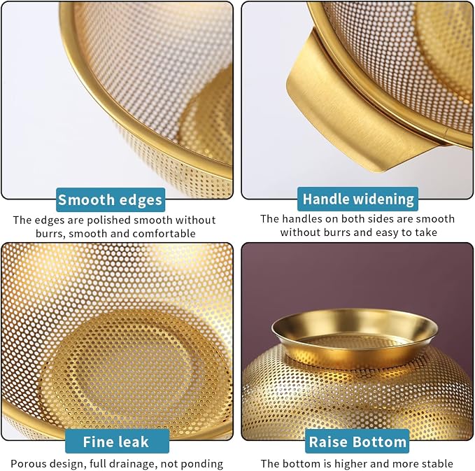 Kyraton Gold Colander 5 Quart, Professional Titanium Gold Plating Stainless - Image 7