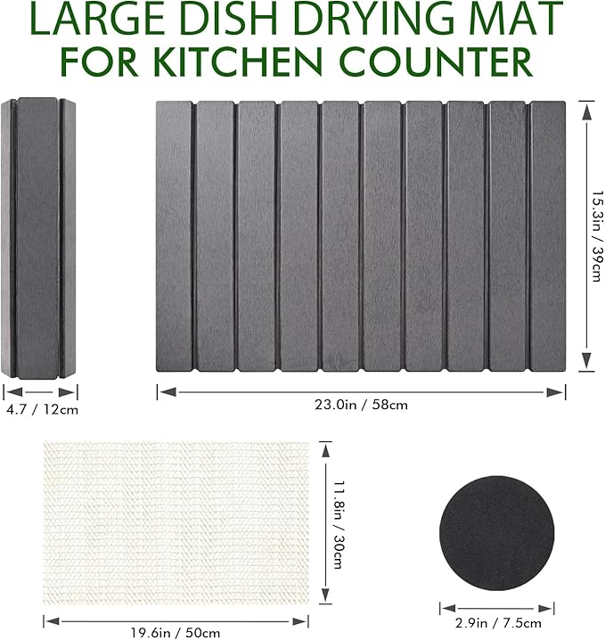 Oxydrily Stone Dish Drying Mat for Kitchen Counter, Large Dark Gray Foldable - Image 5