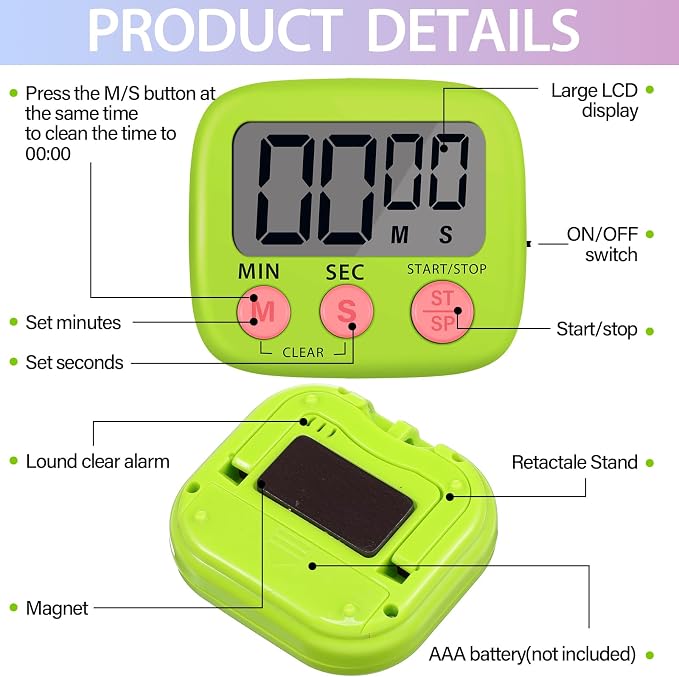 Weewooday 24 Pcs Digital Kitchen Timer Magnetic Timer Bulk On/Off Switch Minute - Image 3