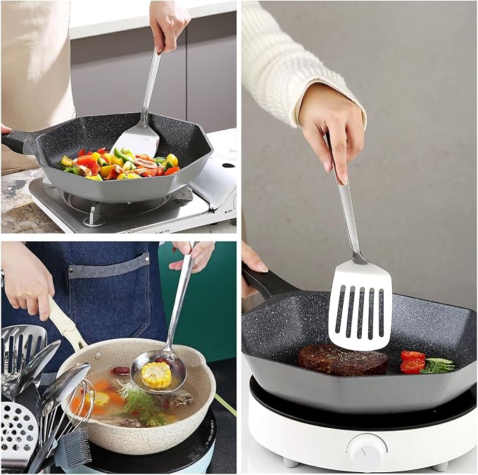 Stainless Steel Kitchen Utensils Set, 4-Piece – Slotted Turner, Solid Turner - Image 8