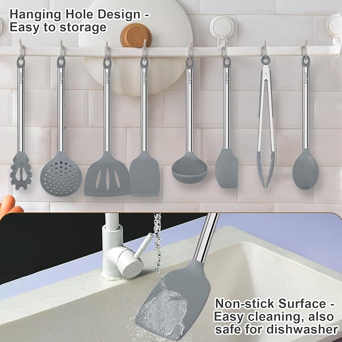 8 PCS Cooking Utensils Set, Vayvnt Silicone Kitchen Spatula Set - Image 5