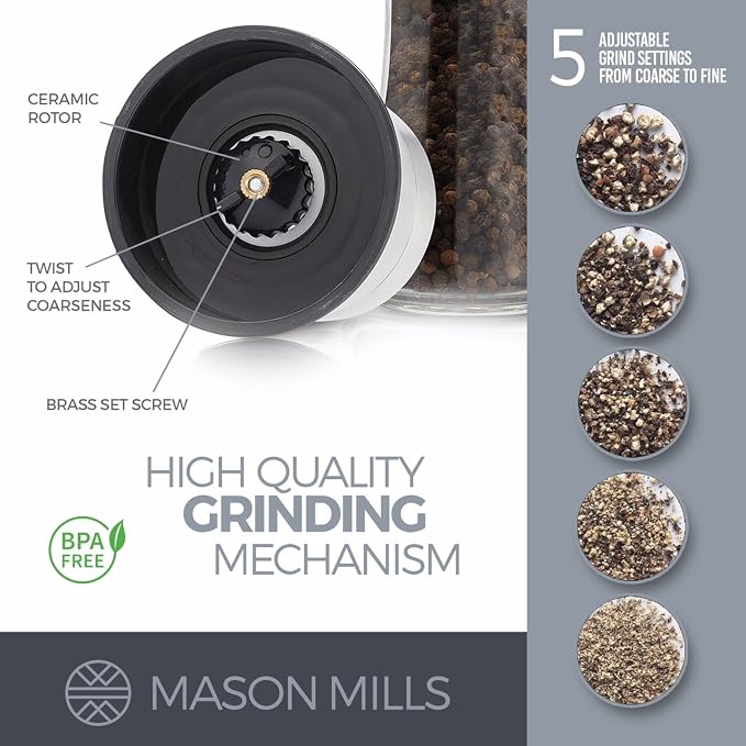 Prefilled Stainless Steel Salt and Pepper Grinder Two Piece Set - Image 2