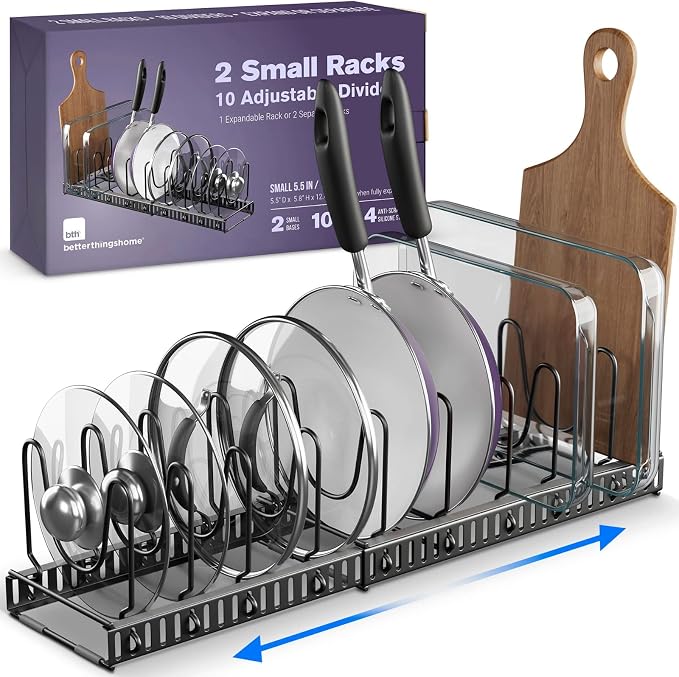 Better Things Home 5.5” Wide 12-Slot Adjustable Pot Lid Organizer by BetterThingsHome