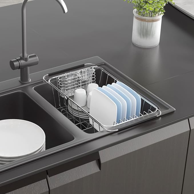 JAQ Over Sink Dish Drying Rack for Small Sink, Compact Expandable 14.25"–22.44" - Image 2