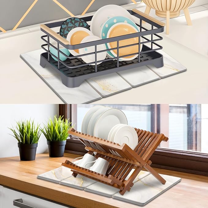 Large Stone Dish Drying Mat for Kitchen Counter, Foldable Water Absorbing - Image 6