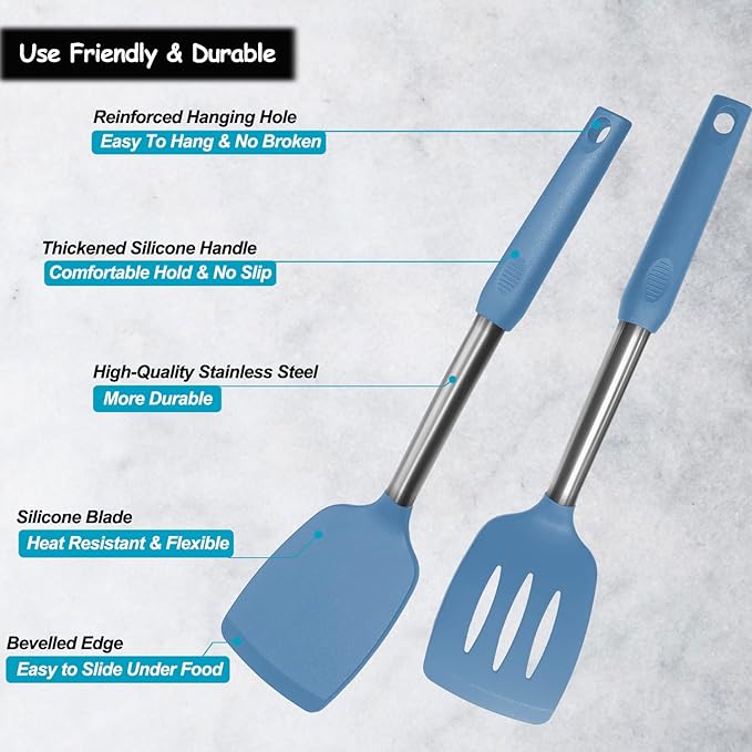 Silicone Spatula and Cooking Spoon, 5 Pack Solid & Slotted Spoons and Spatulas - Image 3