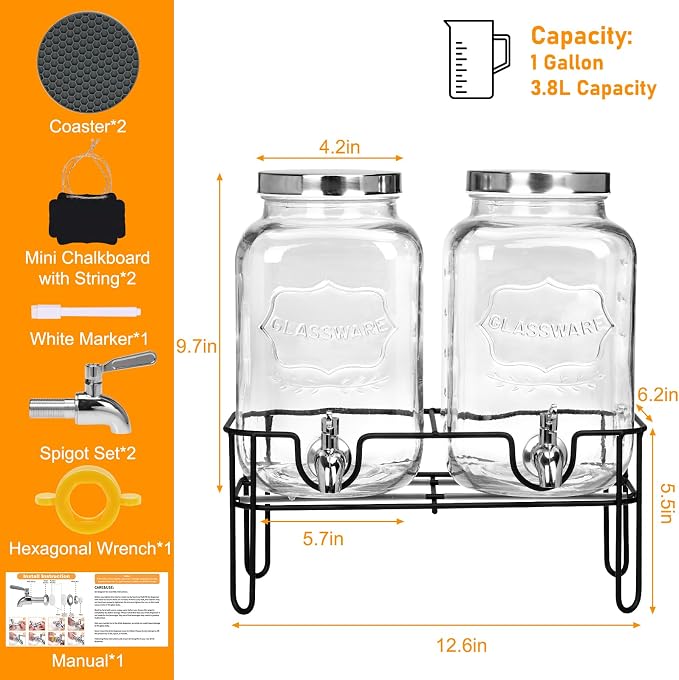 Moretoes 2 Gallon Glass Drinks Dispenser - Image 2