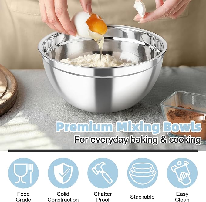 TeamFar Mixing Bowls, Stainless Steel Nesting Salad Bowls - Image 5
