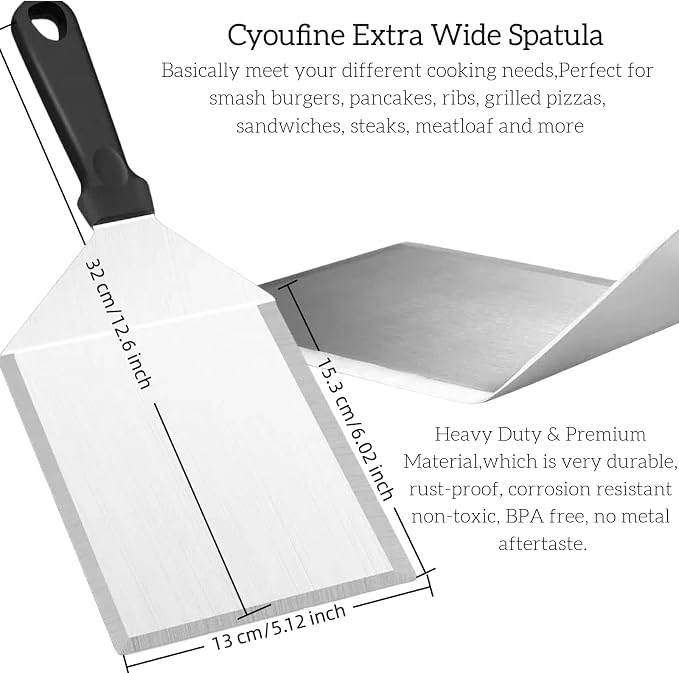 Extra Wide Spatula, Large Metal Spatula Heavy Duty Stainless Steel Spatulas - Image 3