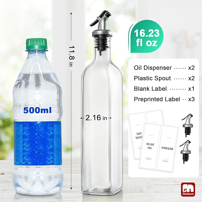 gmisun Olive Oil and Vinegar Dispenser Bottle Set, 2 Pack Oil and Vinegar - Image 2