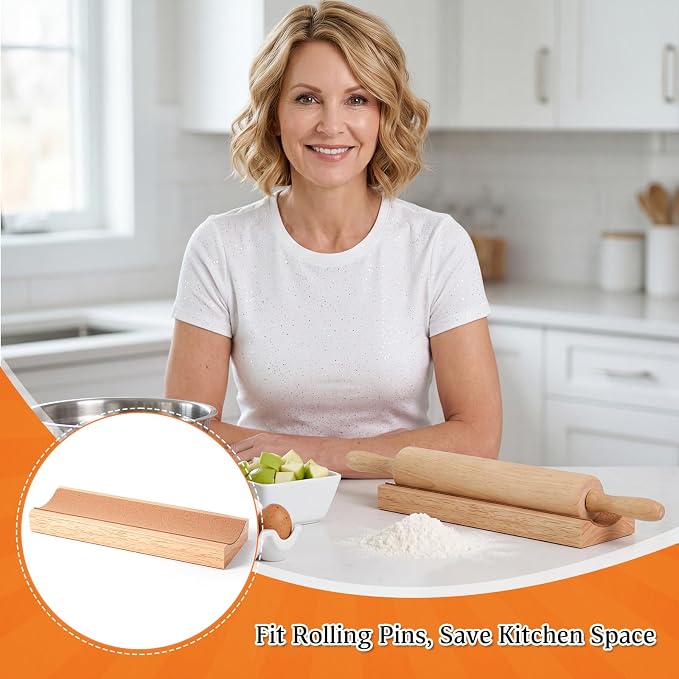 Sawysine 4 Pcs Wood Rolling Pin Holder Rolling Pin Stand Pizza Roller Holder - Image 5