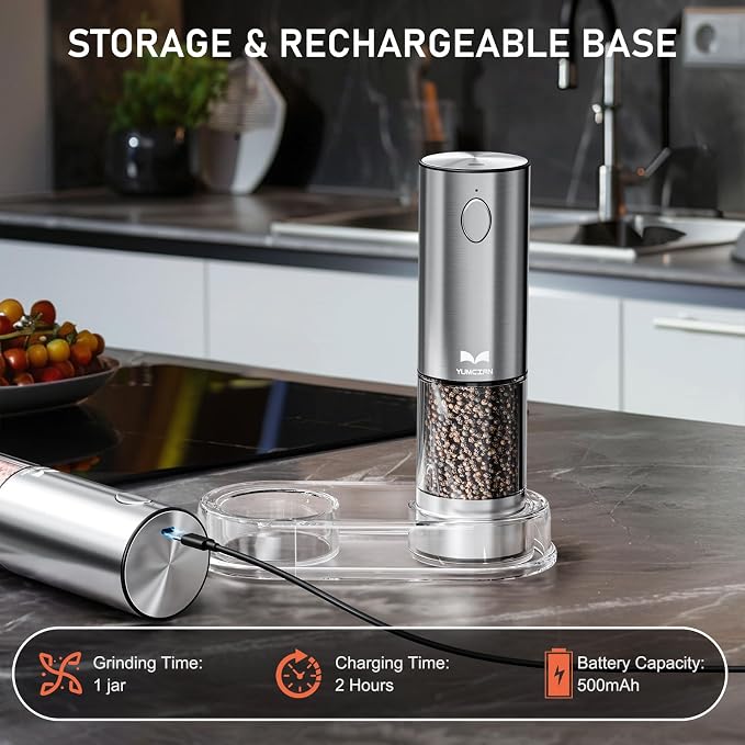 Electric Salt and Pepper Grinder Set Rechargeable, Yumcian Automatic Shakers Set - Image 5