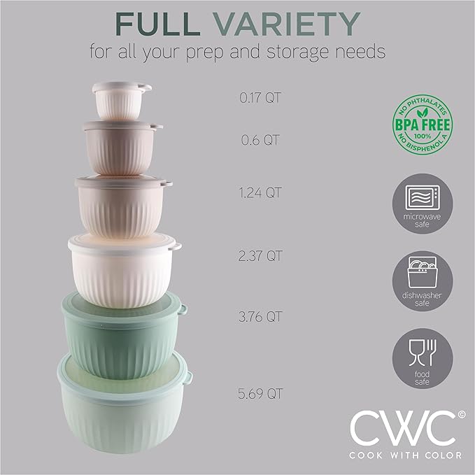 COOK WITH COLOR Prep Bowls with Lids- Wide and Deep Nesting Plastic Small - Image 3