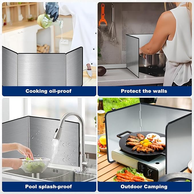 4 Sided Splatter Guard, Foldable Stainless Steel Oil Splatter Screens - Image 3