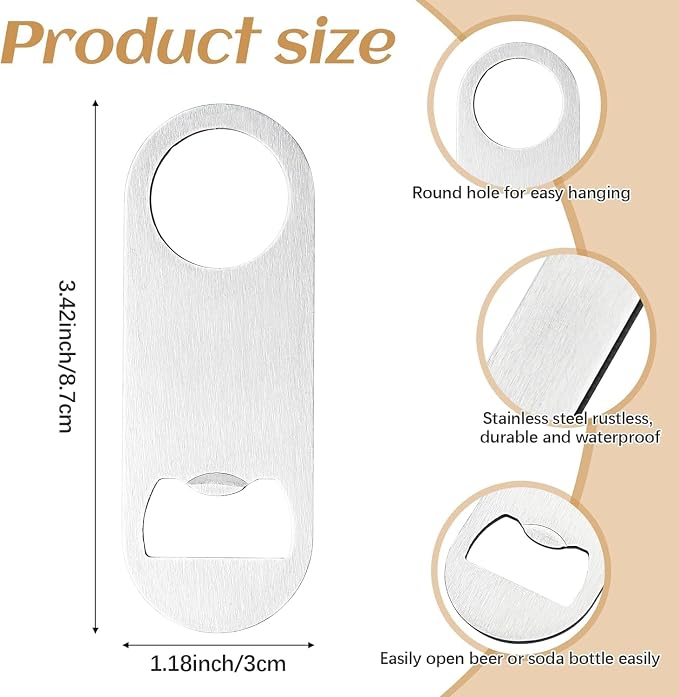 30 Pcs Flat Bottle Opener 3.5 x 1.18 inches Stainless Steel Beer bottle Openers - Image 2