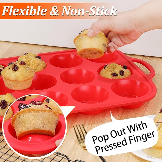 CAKETIME Silicone Muffin Pans for Baking, Metal Reinforced Frame Regular 12 - Image 4