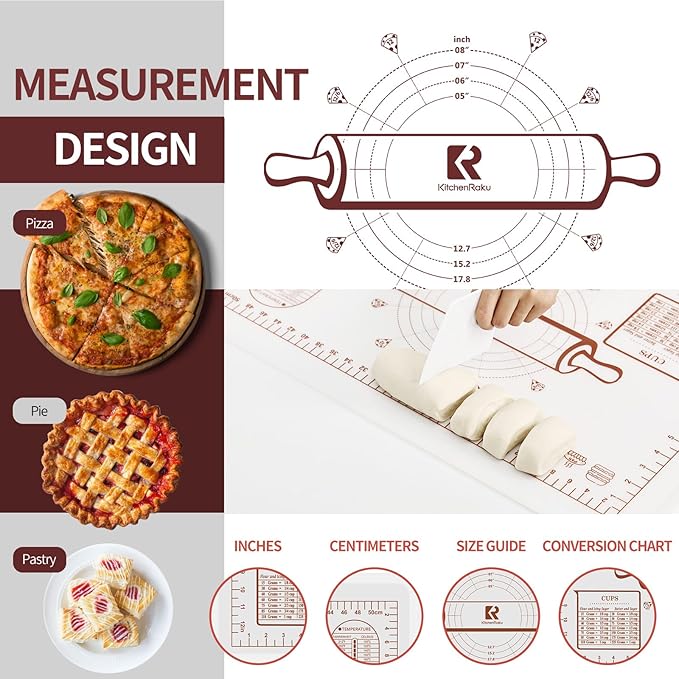 Silicone Baking Mat 20"L x 28"W, Extra Thick Dough Rolling Pad - Image 5