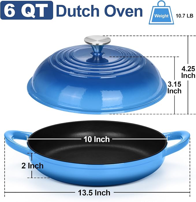 TeamFar Cast Iron Bread Dutch Oven, 6 Qt Enameled Dutch Oven Pot - Image 2