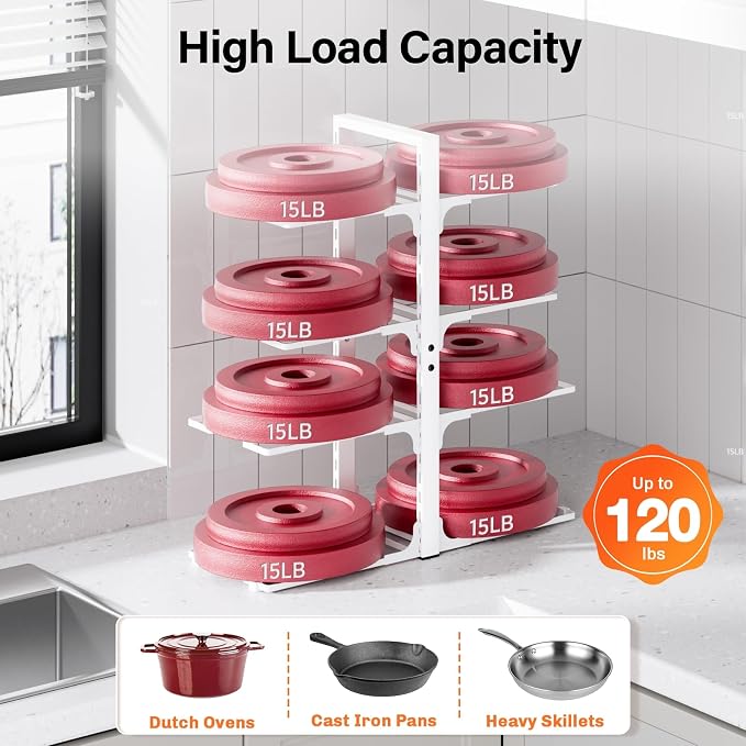 MUDEELA 8-Tier Pots and Pans Organizer under Cabinet, Heavy Duty Adjustable Pot - Image 3