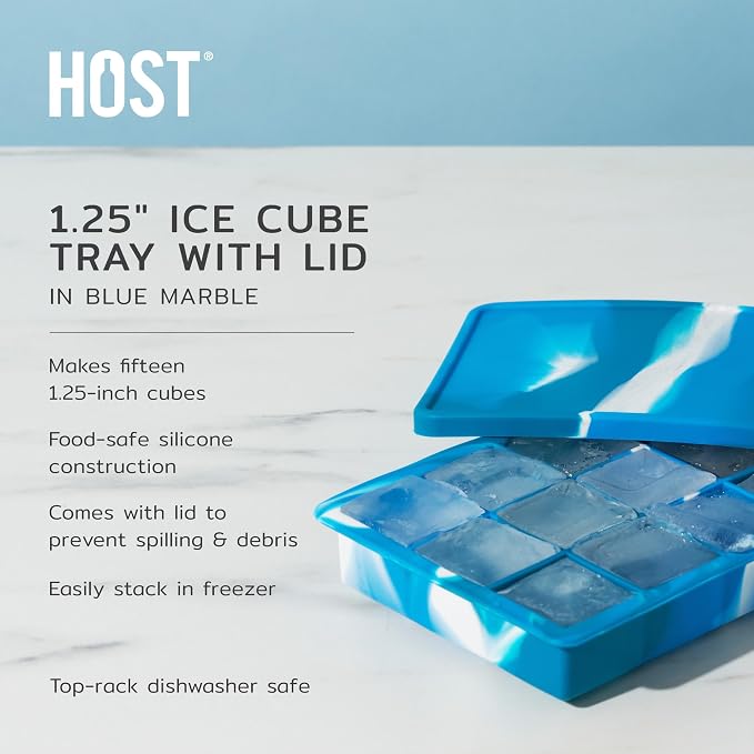 Host Ice Cube Tray with Lid, Makes 15 1.25" Cubes, Durable Silicone Trays - Image 2